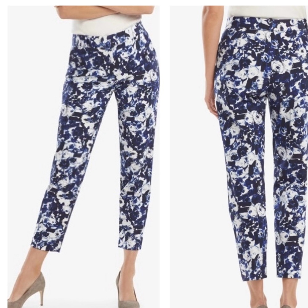 MM Lafleur The Mejia 2.0 Cropped Cotton Blend Pant in Floral Blue Ivory Size 4